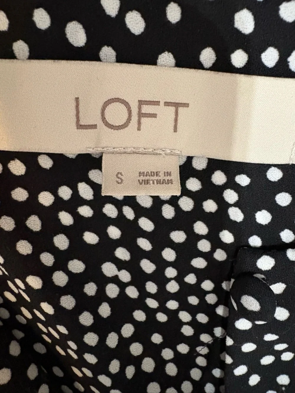 LOFT Black White Polka Dot Peplum Blouse Puff Sleeve Henley Top - Size S